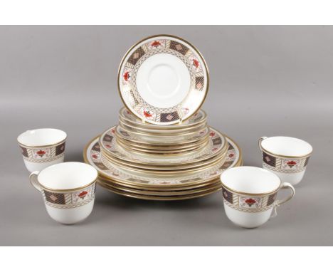 A quantity of Royal Crown Derby 'Derby Border' pattern teawares. Including plates, cups &amp; saucers, etc. 20 pieces.  