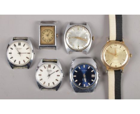 Six gents mechanical watches. Includes manual and automatic examples.  