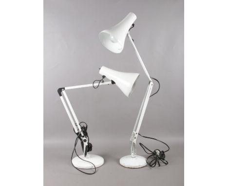 Two Anglepoise Model 90 lamps. One lamp is an earlier version and is stamped Anglepoise lighting Ltd Redditch  England. H:79c