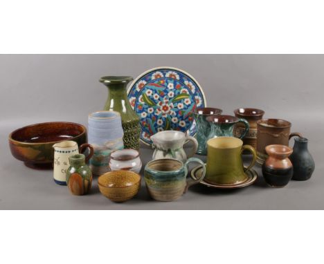 A quantity of studio pottery. Vases, dishes, cups etc  