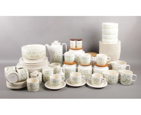 A large collection of Hornsea 'Fleur' pattern dinner and tea/coffee service. To include coffee pot, dinner plates, bowls, sto