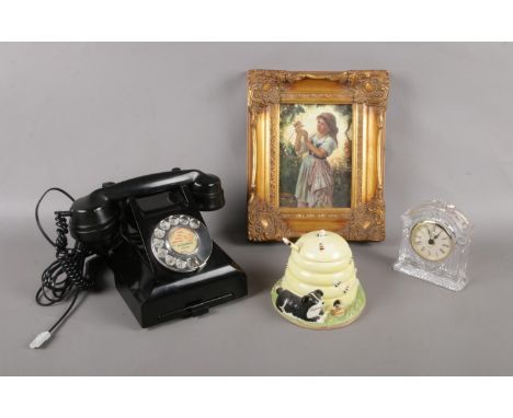 A small collection of miscellaneous. To include a mid 20th century GPO black Bakelite telephone: with plated rotary dial, a B