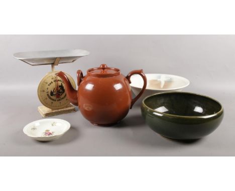 A quality of miscellaneous. Royal Doulton bowl, large vintage teapot, Royal Copenhagen dish etc  