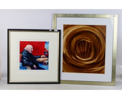 A pair of framed picture under glass to include an oil paint on board titles 'Odyssey II by Michael R Reynolds measuring 45cm