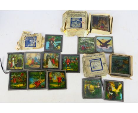 Primus - 3 sets of Coloured Lantern Slides (3 1/4 x 3 x 1/4). Includes 'Sinbad', 'Alice in Wonderland' and 'Robin Hood' RG