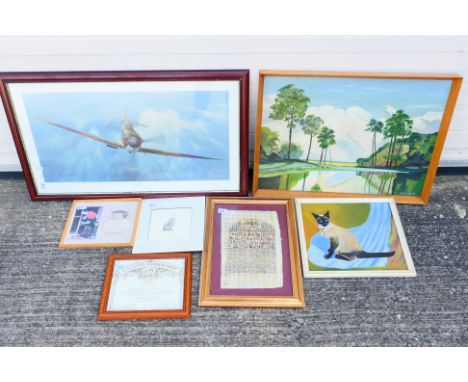 7 x framed prints, oil paintings and foreign artwork. Lot includes a limited edition number 86 of 500 Sarah George 'Lets Play