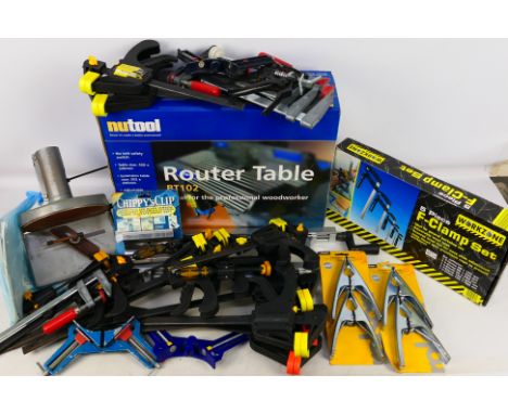 Nu-Tool - Workzone - A quantity of various unboxed metal and plastic clamps and clips in various sizes. Included a boxed F-Cl