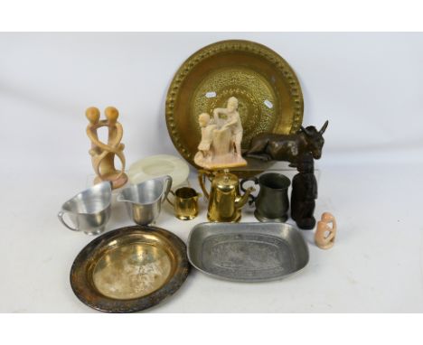 A mixed lot comprising metalware to include brass, plated and other, tribal art and other. [W]