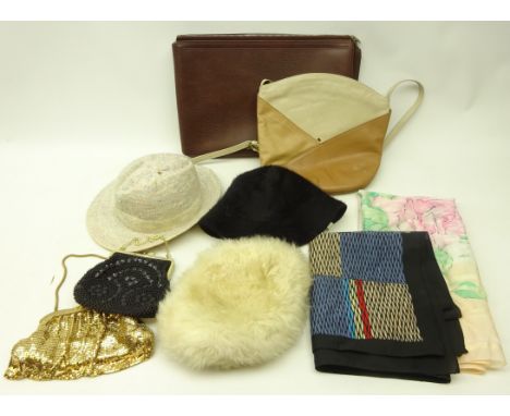 Vintage blonde mink fur coat, retailed by Springs of Blackpool, grey bomber jacket, Sheepskin coat, beaded purses, scarfs etc