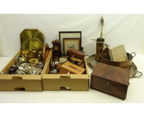 19th century mahogany caddy, with later lift out tray, leather jewellery box, fitted interior, pair of hand carved wooden cam