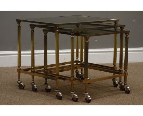 1970s vintage nest of three glass top and brass tables, 53cm x 37cm, H43cm Condition Report Click here for further images, co