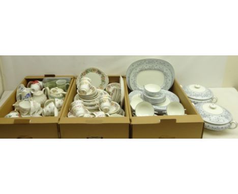 Minton 'Grey Mist' dinner service for six, lacking one soup bowl, Royal Albert 'Country Lane' part tea and dinnerware, Queen 