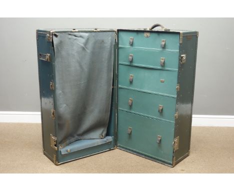 Hartmann Trunk Co. steamer wardrobe travelling trunk painted in green, 57cm x 57cm, H103cm Condition Report Click here for fu