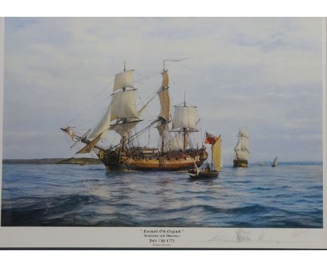 'Farewell Old England Resolution and Adventure July 13th, 1772', limited edition colour print No.12/850 signed in pencil by R