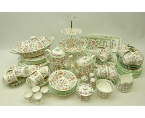 Minton 'Haddon Hall' dinner, coffee and tea ware comprising teapot, eighteen cups & saucers, ten tea plates, milk jug, sugar 