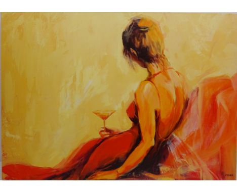 'Just for One Drink', print on canvas mounted onto board after Elena Filatov (Kazakhstan 1968-) 97cm x 69cm unframed Conditio