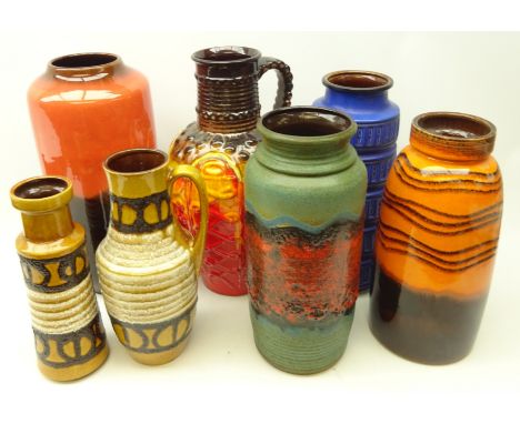 Seven West German vases/ stick stands, some having lava style decoration, H46cm  (7) Condition Report Click here for further 