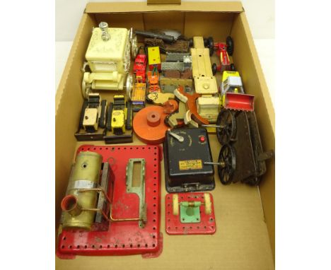 Mamod stationary engine with polishing machine, Hornby-Dublo No.1 controller, Corgi Major JCB crawler loader, Tonka flatbed t
