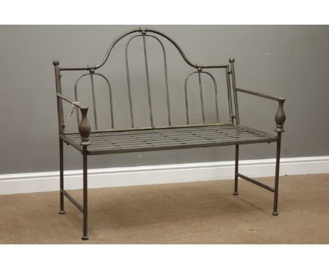 Wrought metal garden bench, W112cm