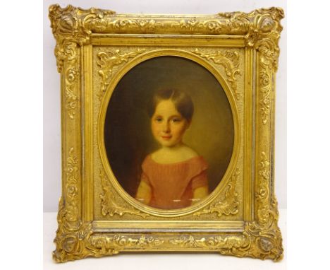 Portrait of a Girl, 19th/early 20th century oval oil on canvas unsigned 21.5cm x 18.5cm in ornate gilt frame Condition Report