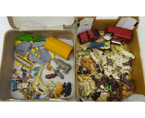 Britains & other plastic farm animals, machinery & zoo animals including die-cast 5610 ford tractor & Defender with Beaufort 