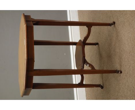 Edwardian satinwood and burr octagonal table centre table, square tapering supports connected by a central undertier, ceramic