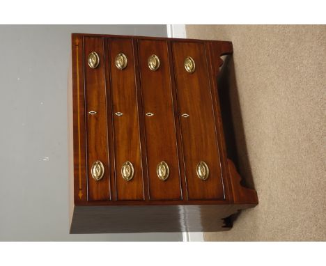 19th century mahogany chest, inlaid frieze above four graduating drawers, bracket feet, W85cm, H79cm, D43cm Condition Report 