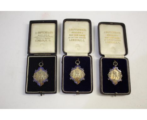 SILVER WRESTLING MEDALS &amp; EPHEMERA including 3 boxed silver and enamel medals, supplied by J Daffern &amp; Co, 25 Hatton 