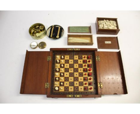 VINTAGE GAMES including a 19thc vintage alphabet game with bone letters in a small mahogany box, a boxed game Spellicans, a t