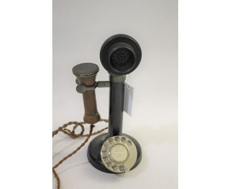 ANTIQUE CANDLESTICK TELEPHONE a vintage metal telephone with bakelite receiver, marked No 150 and marked on the receiver TE 2