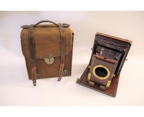 ROSS OF LONDON - PLATE CAMERA &amp; ACCESSORIES a cased mahogany plate camera made by Ross of London and sold by W Morley, 70
