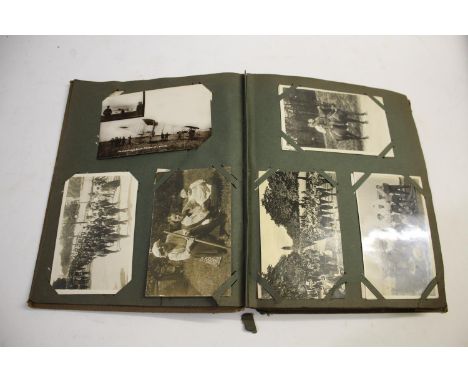 TWO POSTCARD ALBUMS first album including Military (group shots, sporting teams, processions, Hospital Hill Aldershot etc), M