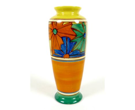 A Clarice Cliff Fantasque Umbrella Pattern vase, of baluster form, black backstamp 'Hand Painted Fantasque by Clarice Cliff, 
