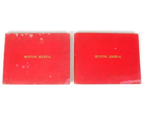 Two 1920s Hunting journals, spanning 1925-1925 and 1927-1928, with handwritten entries, with references to meets within Oxfor