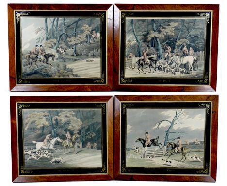 A group of 19th century and later prints, including a set of four hunting prints after Henry Alken, in titled verre eglomise 