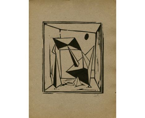 Artist: Jaled Muyaes (Chilean/Mexican, 1921-2007). Title: "Non-objective Composition #96". Medium: Linocut. Date: Composed c1