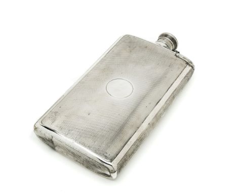 A VICTORIAN SILVER OVERSIZE SPIRIT FLASK, HENRY WILLIAM DEE, LONDON, 1870 rounded oblong, with a vacant roundel and engine-tu