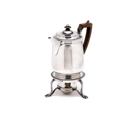 AN EDWARDIAN SILVER COFFEE BIGGIN ON STAND WITH BURNER, LAMBERT &amp; CO., LONDON, 1906 in George III style, gadroon rims, th