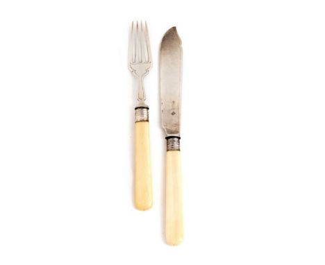 ˜A SET OF TWELVE VICTORIAN SILVER FISH KNIVES AND ELEVEN FORKS, MARTIN, HALL &amp; CO. LTD., SHEFFIELD, 1908 with plain ivory