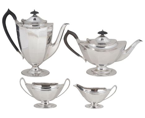 A GEORGE V SILVER FOUR-PIECE TEA AND COFFEE SET, HARRISON BROTHERS &amp; HOWSON, SHEFFIELD, 1928/29 on oval bases, plain face