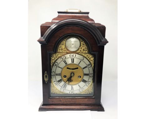 AN IRISH MAHOGANY TABLE CLOCK, THIRD QUARTER 18TH CENTURY AND LATER the associated Irish case with stepped and shaped caddy t