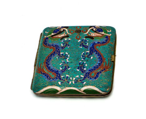 FOUR GILT-METAL-MOUNTED CIGARETTE CASES comprising: one cloisonné enamelled with dragons on a green ground, Chinese, circa 19