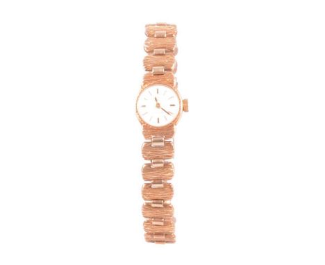 Rotary - a lady's 9 carat yellow gold manual wind bracelet wristwatch, 12mm circular champagne raised baton dial in a 14mm ci