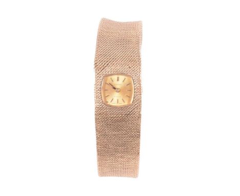 Tissot – a lady’s 9 carat yellow gold manual wind bracelet wristwatch, 13mm square champagne dial with raised baton markers i