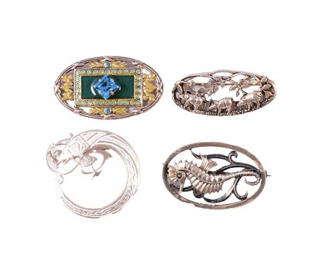 Geoffrey Bellamy for George Tarratt - a seahorse brooch, and three other brooches, Geoffrey Bellamy for George Tarratt - a si