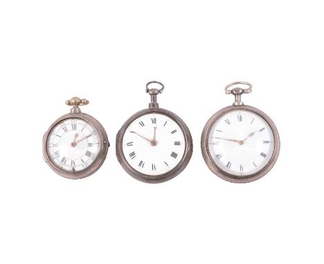 Three silver pair cased pocket watches, a silver pair case pocket watch, the white enamel dial with Roman numeral chapter rin
