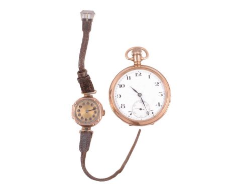 A 9 carat yellow gold open face pocket watch, and a lady’s gold manual wind wristwatch, a 9 carat yellow gold open face pocke