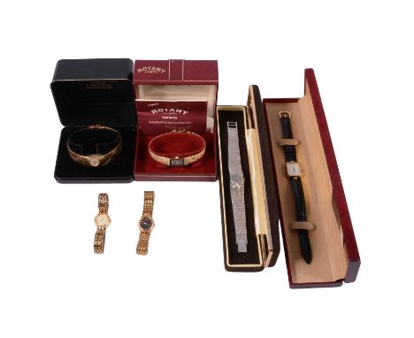 Six ladies' wristwatches, Rotary - a gold-plated quartz bracelet wristwatch with box; Raymond Weil - a quartz wristwatch with