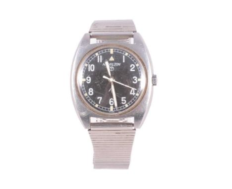 Hamilton - a military issue wristwatch, 29mm circular black dial marked T in circle and arrow, with Arabic numerals, luminous