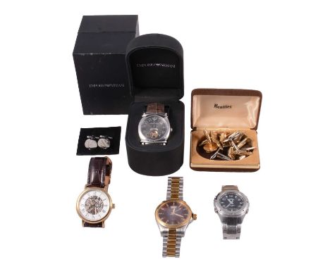 Four gentlemen's wristwatches and a collection of cufflinks, Emporio Armani - a gentleman's Meccanico automatic wristwatch, 3
